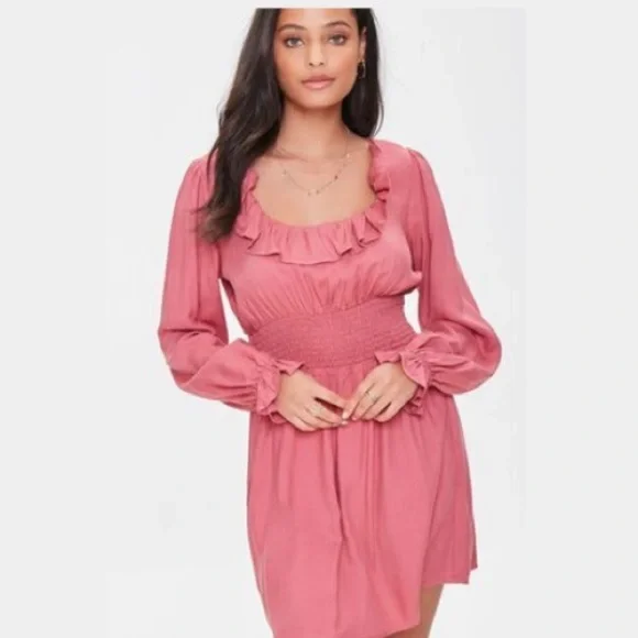 knee length dresses for ladies After Party Sleeveless Ruffle Trim Mini Dress Hot Pink
